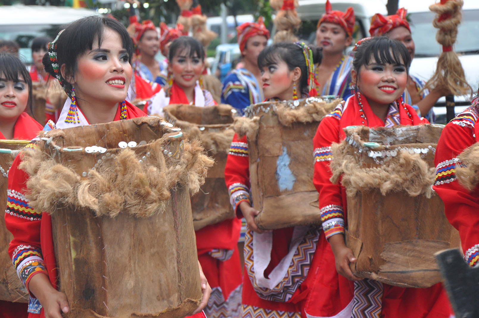 Young women participate in a cultural presentation in Mindanao. 