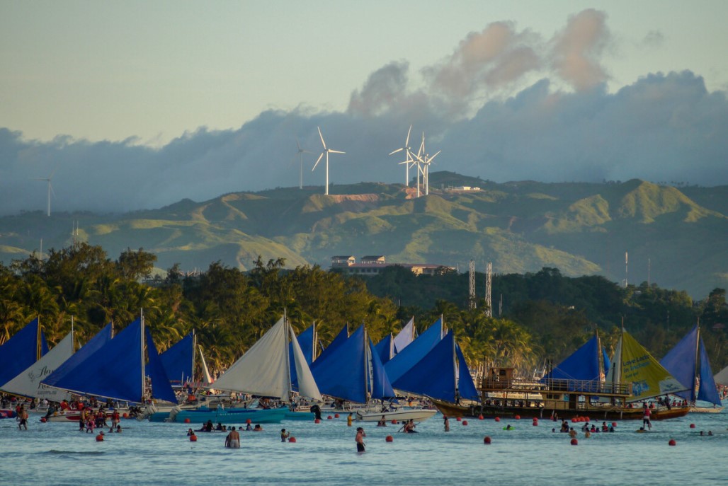 An 8-turbine wind farm in Nabas overlooks the resort island of Boracay. Photo credit: Asian Development Bank.